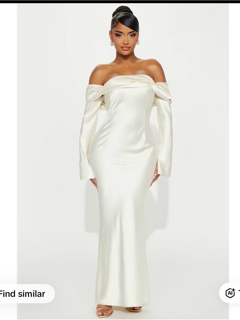 NEW FASHION NOVA Off-Shoulder Satin Maxi Dress in Ivory